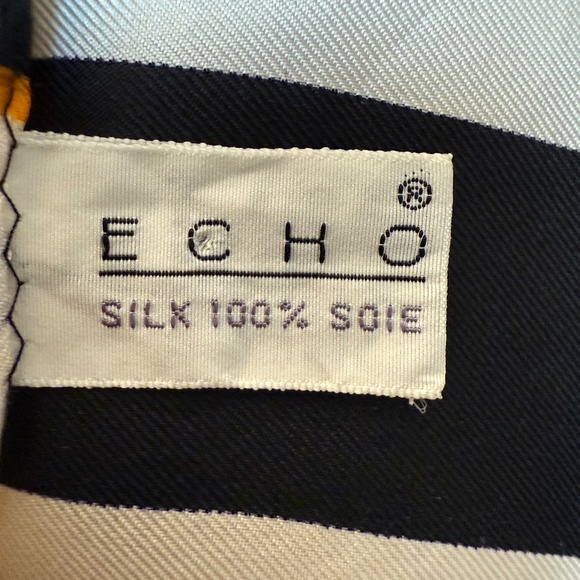 Echo Japan Silk Scarf 🇯🇵 – Black & White Stripes, Gold Stars & Polka Dots - Picture 10 of 11